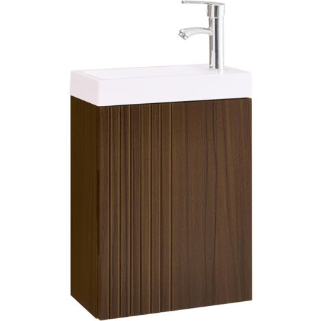 Sobuy – Meuble lave-mains suspendu avec lavabo blanc – Dimensions L40 x P22 x H56 cm – Système de fermeture douce – BZR196BR