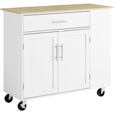 Sobuy – Desserte de cuisine mobile avec tiroir et étagère – 99×40×85 cm – 4 roulettes pivotantes dont 2 avec frein – Matériaux PB, MDF, acier inoxydable – FKW133WN
