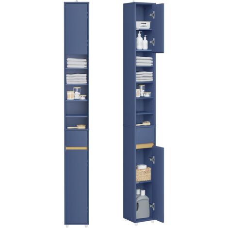Sobuy – Colonne de salle de bain étroite 20 cm – Armoire de rangement avec tiroir et étagères réglables – MDF résistant à l'humidité – BZR34IIB