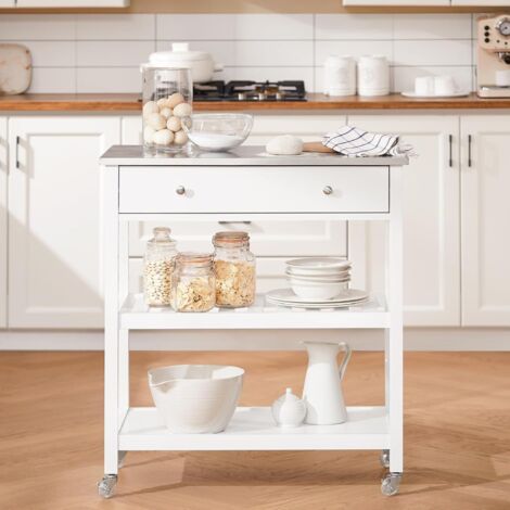 Sobuy – Desserte de cuisine à roulettes îlot central – Plateau acier inox – Tiroirs et étagères ouvertes – 81x45x90cm – FKW47IIW (1/5)