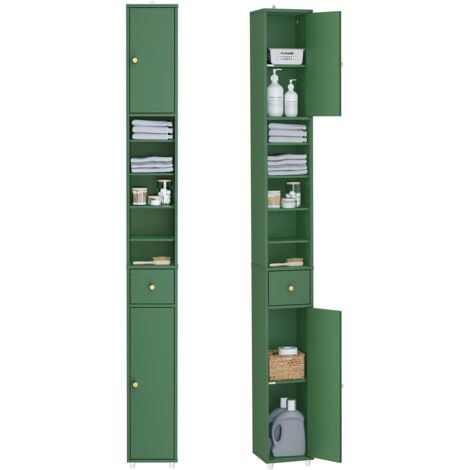 Sobuy – Colonne de salle de bain étroite 20x20cm avec tiroir et étagères réglables – Résistante à l'humidité – Montage facile – BZR34IISY