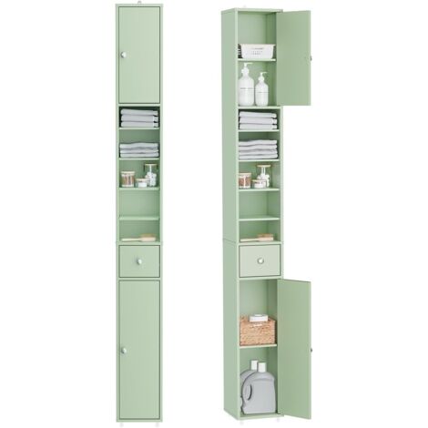 Sobuy – Colonne de salle de bain étroite 20x20 cm en MDF E1 – Tiroir et étagères réglables – Pour espaces confinés – BZR34IIGR