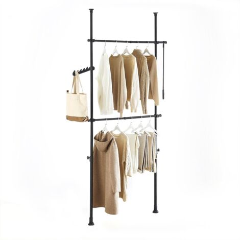 Porte-vêtements Roulant Télescopique - Hauteur Réglable 75 à 130 Cm - Avec étagère Basse - Pour Rangement Mobile