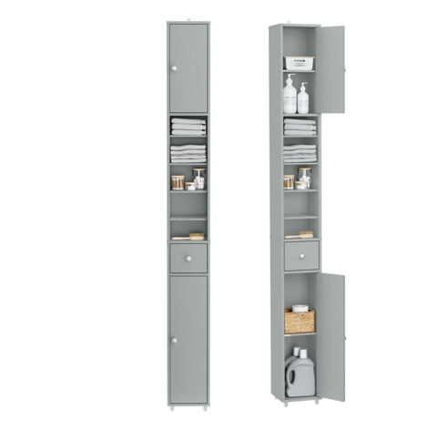 Sobuy meuble colonne salle de bain, armoire de toilette avec 4 étagères réglables, 1 tiroirs et 2 portes, gris,20x20x180cm, bzr34-hg (1/5)