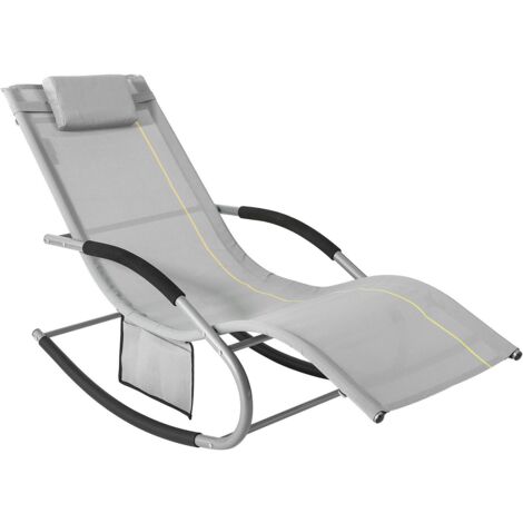 SoBuy Chaise Longue Transat Pliable Jardin Aluminium – Bain de Soleil Ergonomique à Bascule Relax – Fauteuil Extérieur Confortable Plage pour Terrasse Balcon Camping, Gris, OGS28-HG