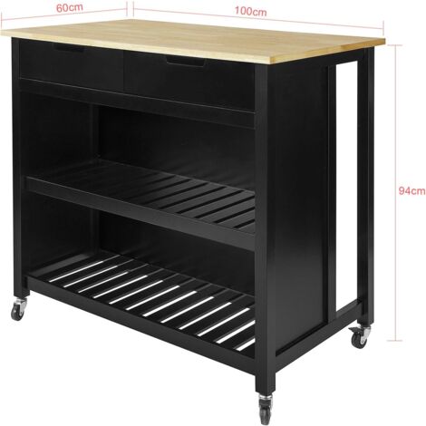 Cuisine Buffet Desserte de Cuisine à roulettes Table Roulante Meuble de Rangement pour Cuisine et Salon avec 2 tiroirs et 2 étagères,SoBuy® FKW74-SCH