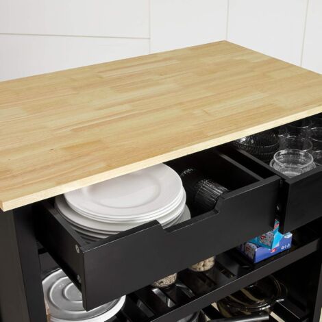 Cuisine Buffet Desserte de Cuisine à roulettes Table Roulante Meuble de Rangement pour Cuisine et Salon avec 2 tiroirs et 2 étagères,SoBuy® FKW74-SCH