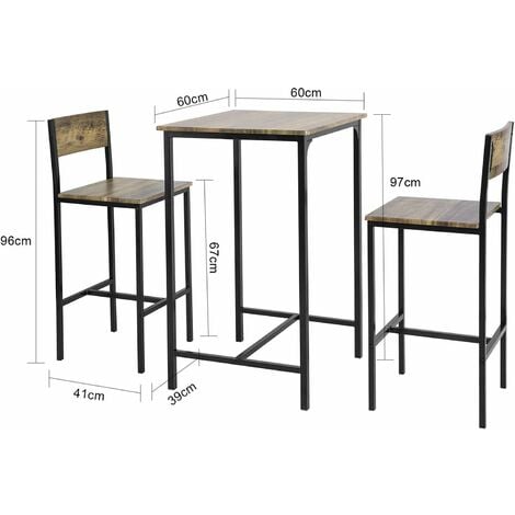 Ensemble Table de Bar + 2 Chaises de Bar Table Mange-Debout Table Haute Cuisine Set,SoBuy OGT27-N