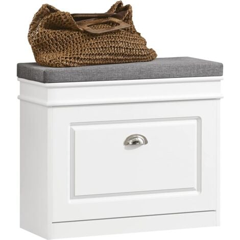 Sobuy FSR128-W Banc de Rangement à Chaussure Meuble d'entrée Porte à  Treillis avec Espace de Rangement Armoire à Chaussures avec Coussin et  Tiroir sur Pieds, Blanc-Naturel, 100x35x60cm