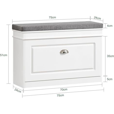 SoBuy Banc à Chaussures Avec Assise Coussin 82x35x53cm Blanc - Meuble Chaussures Abattant + Étagère Latérale FSR105-W