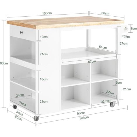 SoBuy Desserte sur roulettes Cuisine Buffet avec Grand Espace de Rangement FKW97-WN