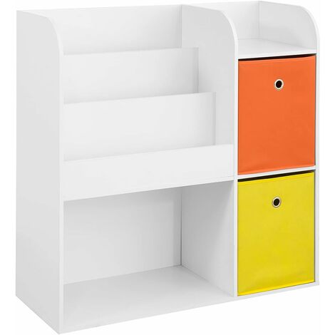 Sobuy – Étagère de rangement pour livres et jouets enfant KMB37W – 3 étagères – 2 tiroirs amovibles – Dimensions 89x35x88 cm – Panneaux de particules et tissu non-tissé