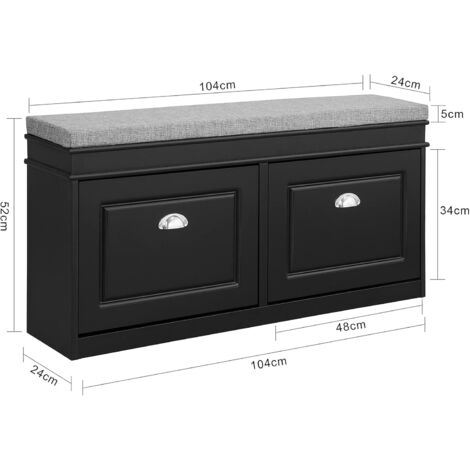 SoBuy FSR64-SCH Banc de rangement à Chaussures Armoire à Chaussures 2 Abattants avec Coussin – Noir