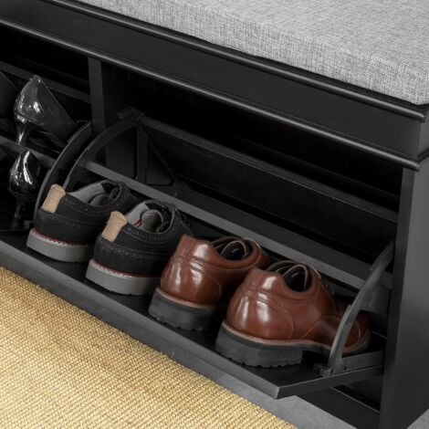 SoBuy FSR64-SCH Banc de rangement à Chaussures Armoire à Chaussures 2 Abattants avec Coussin – Noir
