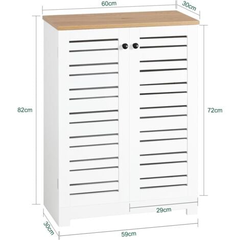 Meuble Bas De Salle De Bain 2 Portes Persiennes Avec Aimants + Étagères Réglables, MDF Laqué Blanc Mat, Anti‑Humidité, 60×30×82 cm, BZR41‑W SoBuy