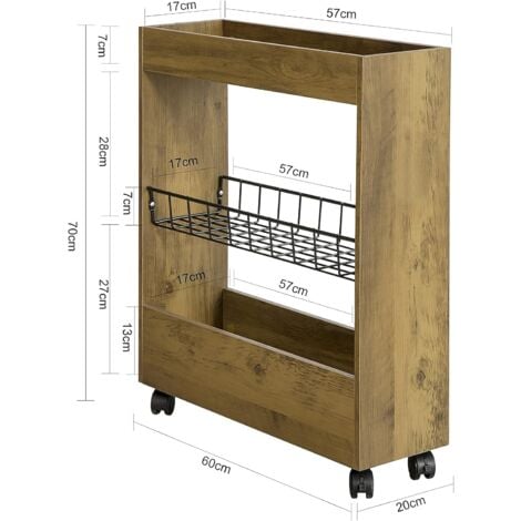 SoBuy BZR46-N Chariot de Rangement Mobile sur 3 Niveaux Étagère de Niche à Roulettes en Bois et métal