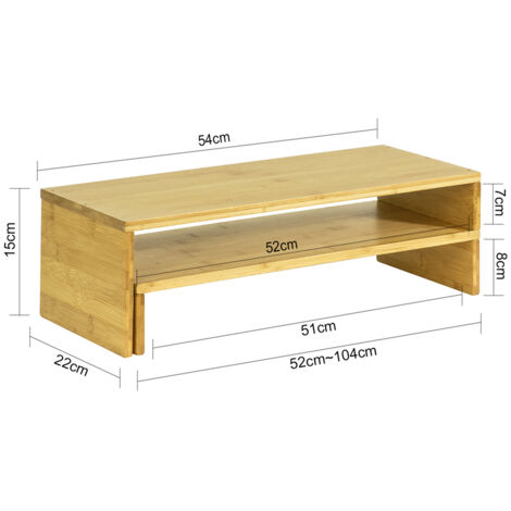 Support Réhausseur D'Écran Ergonomique SoBuy - Blanc & Bambou 60x22x11cm - Jusqu'à 14kg - BBF11-WN