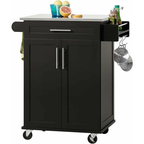 Sobuy – Desserte de cuisine à roulettes – Chariot de service en inox avec 1 tiroir, 1 porte, tablettes réglables – Dimensions 60 x 43 x 90 cm