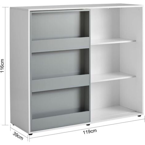 SoBuy KMB33-W Étagère pour Enfants Commode pour Chambre d'Enfant avec Porte Coulissante Étagère à Jouets