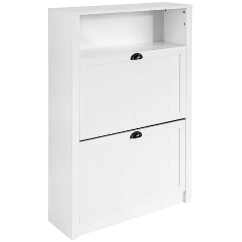 SoBuy FSR87-W Meuble de Rangement à Chaussures Armoire à Chaussures Commode à Chaussures 2 abattants