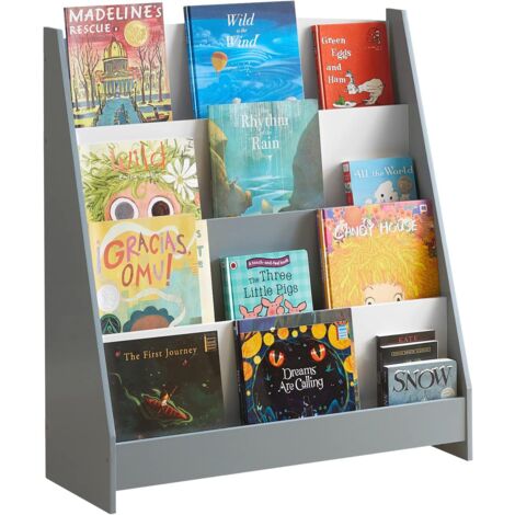 Sobuy – Étagère à livres pour enfants KMB32HG – 4 compartiments – MDF laqué gris – Dimensions 80 x 30 x 88 cm – Capacité 20 kg