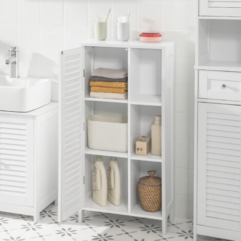 SoBuy BZR39-W Meuble Bas Meuble Colonne Placard de Rangement Armoire pour Cuisine, Salle de Bain, Toilette, Meuble de Salle de Bain avec 1 Porte et 3 étagères Blanc