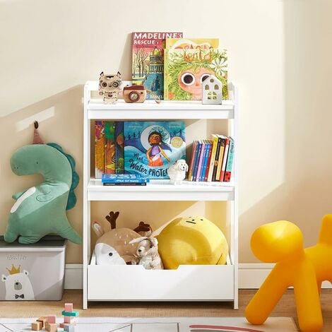 SONGMICS bibliothèque enfant, étagère de rangement pour livres, avec kit  anti-basculement, pour chambre d'enfant, salle de jeux, garderie, école,  62,5 x 28 x 60 cm, motif espace, blanc GKR72WT Étagère de Rangement