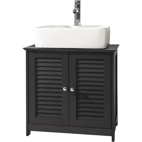 Sobuy – Meuble sous-lavabo 60x35x58cm – 2 portes – MDF laqué gris – FRG237DG – Rangement optimisé sous lavabo