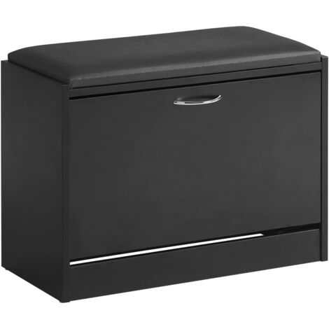 Sobuy – Banc armoire à chaussures FSR16SCH 1 abattant – Coussin rembourré – Dimensions L60 x P30 x H47cm – Capacité 150kg – Meuble d'entrée noir