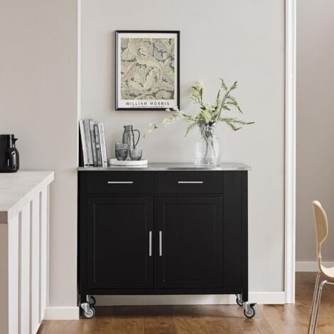 SoBuy FKW108-SCH Desserte Roulante Chariot de Cuisine à roulettes Buffet Multifonctionnel avec Etagère Latérale, Portes et Tiroirs Plateau en Acier INOX