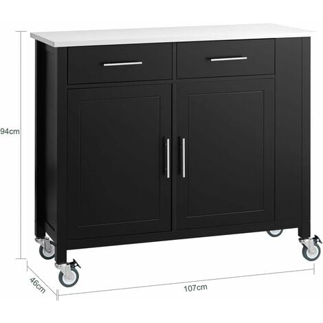 SoBuy FKW108-SCH Desserte Roulante Chariot de Cuisine à roulettes Buffet Multifonctionnel avec Etagère Latérale, Portes et Tiroirs Plateau en Acier INOX