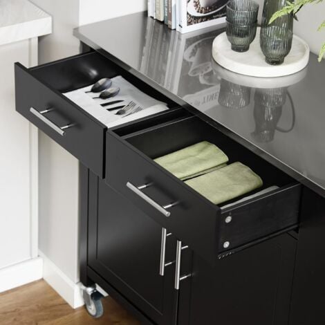 SoBuy FKW108-SCH Desserte Roulante Chariot de Cuisine à roulettes Buffet Multifonctionnel avec Etagère Latérale, Portes et Tiroirs Plateau en Acier INOX