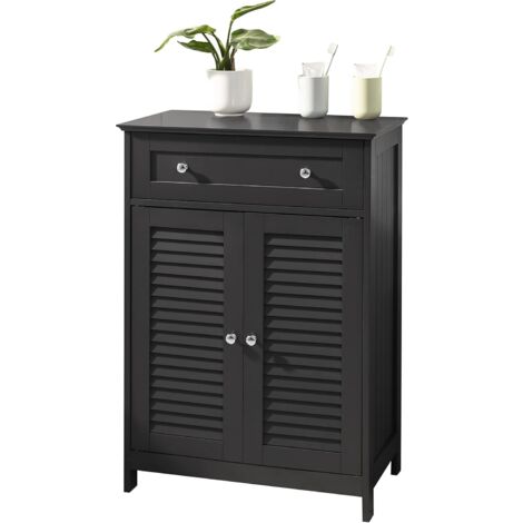 Sobuy – Meuble bas de salle de bain FRG238DG avec 1 tiroir et 2 portes – MDF laqué gris – Dimensions L57 x P33 x H87 cm – Rangement pratique