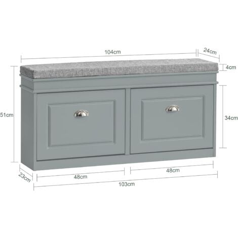 SoBuy FSR64-HG Banc de Rangement à Chaussures Armoire à Chaussures 2 Abattants avec Coussin Confortable Meuble d'entrée Coffre Rangement pour Chaussures – Gris