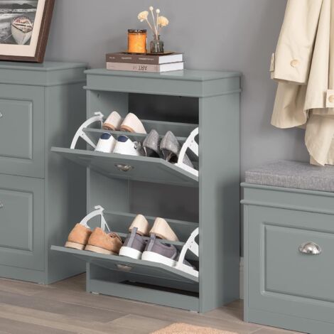 Meuble à Chaussures Avec 2 Abattants, 2 Portes, 2 Tiroirs Et Coussin, FSR134 -W, SoBuy