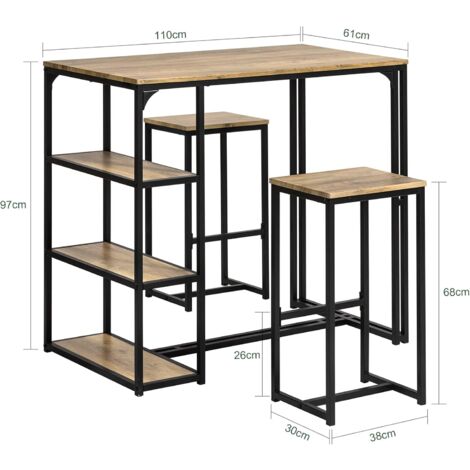 Set Table Et 2 Tabourets De Bar SoBuy - Table Haute Avec 3 Étagères 110x45x100cm