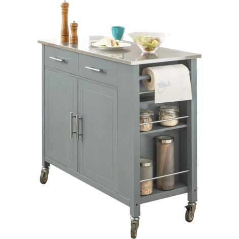 SoBuy FKW108-HG Desserte Roulante Chariot de Cuisine à roulettes Buffet Multifonctionnel avec Etagère Latérale, Portes et Tiroirs Plateau en Acier INOX