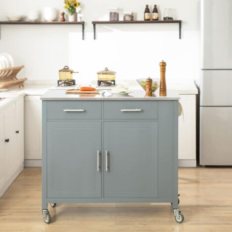 SoBuy FKW108-HG Desserte Roulante Chariot de Cuisine à roulettes Buffet Multifonctionnel avec Etagère Latérale, Portes et Tiroirs Plateau en Acier INOX