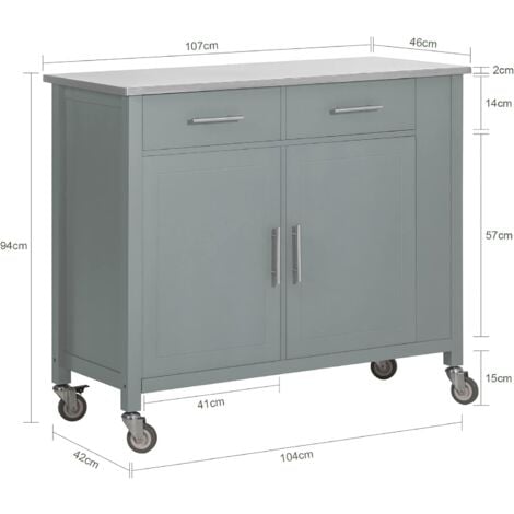 SoBuy FKW108-HG Desserte Roulante Chariot de Cuisine à roulettes Buffet Multifonctionnel avec Etagère Latérale, Portes et Tiroirs Plateau en Acier INOX