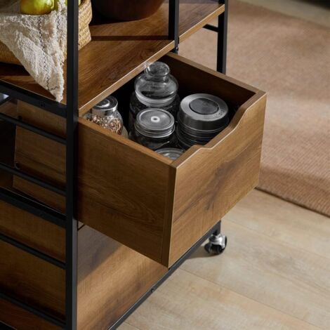 SoBuy FKW111-PF Desserte Roulante Chariot de Cuisine Meuble de Rangement à roulettes Chariot de Service Buffet Multifonctionnel avec 3 Tiroirs et 3 Etagères