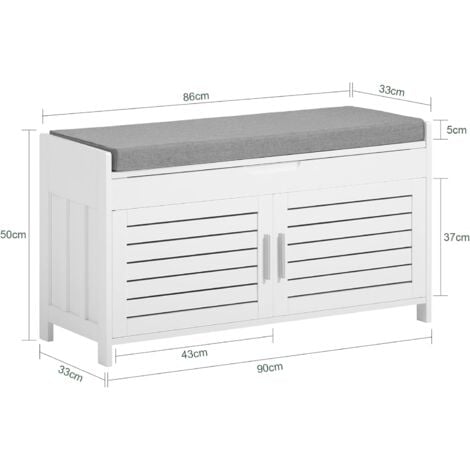 SoBuy FSR102-W Banc de Rangement avec Coussin Rembourré Meuble Bas Entrée Commode à Chaussure Banquette Confortable avec Coffre Intégré et 2 Portes