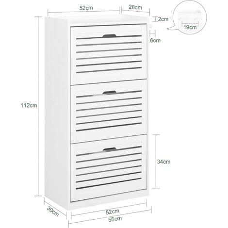 SoBuy FSR108-W Meuble de Rangement à Chaussures Armoire à Chaussures Commode à Chaussures 3 abattants Meuble d'entrée Coffre Rangement pour Chaussures avec 2 Crochets – Blanc