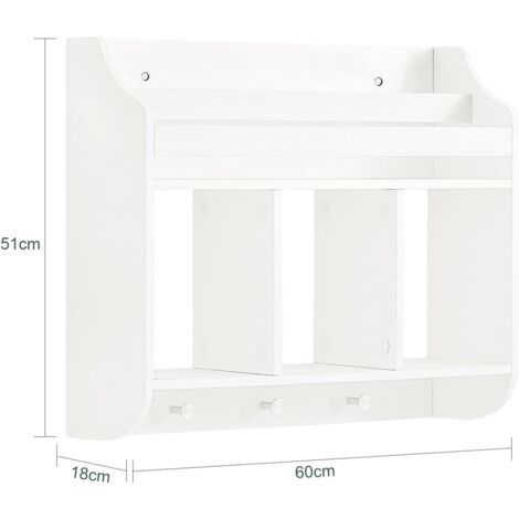 SoBuy KMB46-W Bibliothèque Murale, Étagère de Rangement pour Chambre d'enfants pour Ranger des Livres, Jouets, Étagère Murale à 2 Étages, 3 Compartiments et 3 crochets