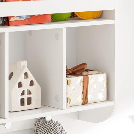 SoBuy KMB46-W Bibliothèque Murale, Étagère de Rangement pour Chambre d'enfants pour Ranger des Livres, Jouets, Étagère Murale à 2 Étages, 3 Compartiments et 3 crochets