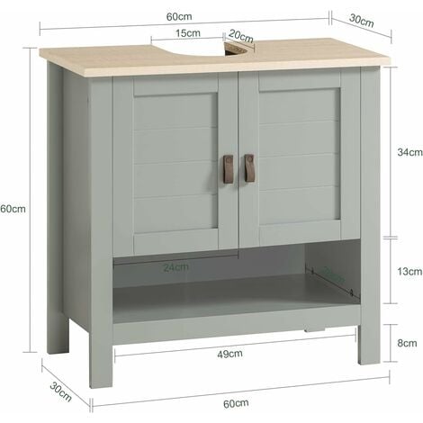 SoBuy BZR69-HG Meuble sous Lavabo, Meuble sous Vasque, Meuble de Salle de Bain, Placard de Rangement, Armoire Salle de Bain avec 2 Portes et 1 Compartiment Ouvert, 60 x 30 x 60 cm, Gris