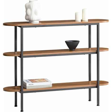 Sobuy – Table console réglable en hauteur FSB67WS – 110 x 25 x 86 cm – 2 compartiments – Panneaux de particules et fer – Couleur noyer et noir