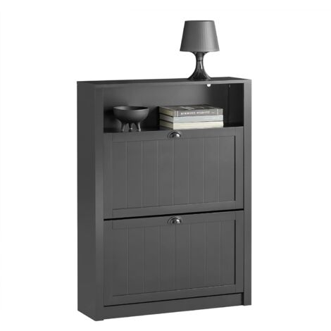 Sobuy – Meuble à chaussures FSR87SCH – Armoire à chaussures 2 abattants – Compartiment supplémentaire – Dimensions 80x24x110 cm – Noir – MDF E1