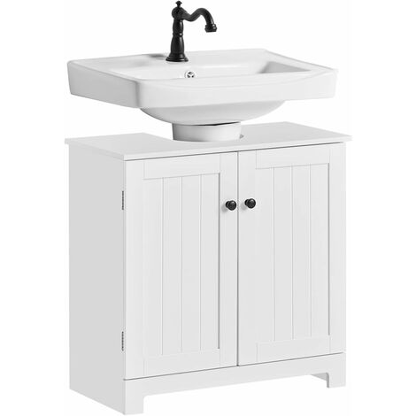 Sobuy – Meuble sous vasque simple BZR18IIW – 2 étages et 2 portes – Bois MDF laqué blanc – L60cm x P30cm x H60cm – Capacité 30 kg