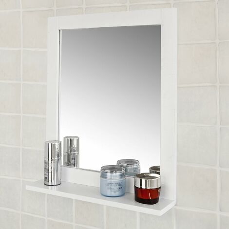 Miroir Mural Meuble Salle de Bain avec 1 étage plateau L40xP10xH49cm- Blanc SoBuy® FRG129-W
