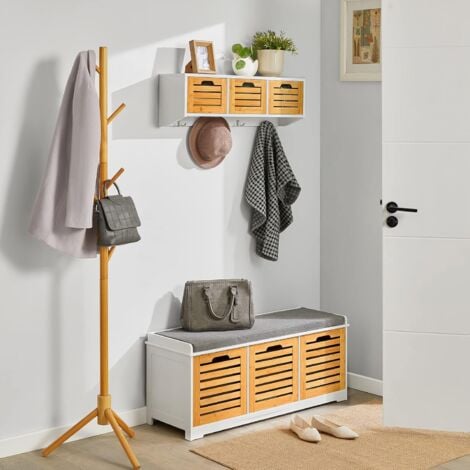 Banc de Rangement avec coussin rembourré et 3 cubes, Meuble d'Entrée Commode à Chaussure Banquette confortable SoBuy® FSR23-WN